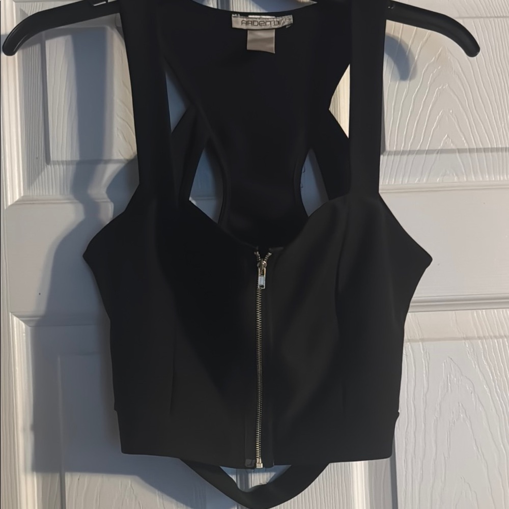 Arden B Black Zip-Up Crop Top